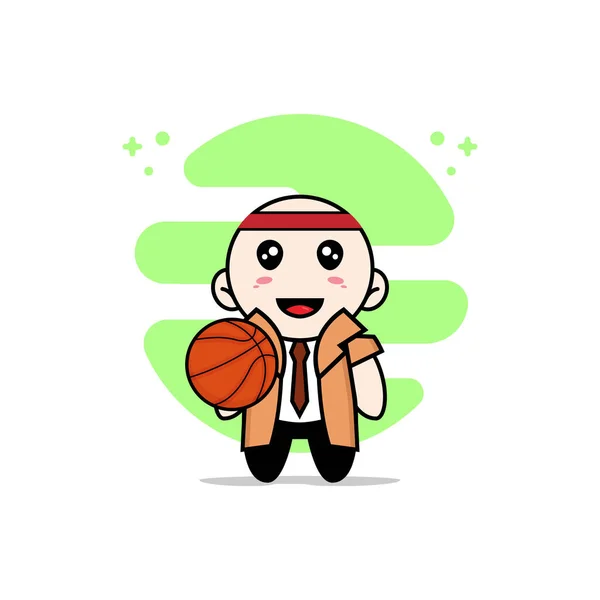 Lindo Personaje Detective Sosteniendo Una Pelota Canasta Concepto Diseño Mascotas — Vector de stock