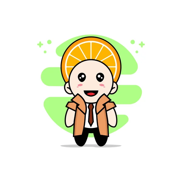 Lindo Personaje Detective Con Traje Naranja Concepto Diseño Mascotas — Vector de stock