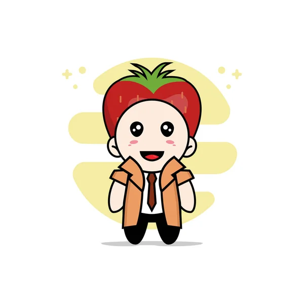 Cute Detective Character Wearing Strawberry Costume Mascot Design Concept — Stock Vector