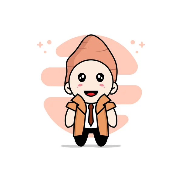 Cute Detective Character Wearing Yam Costume Mascot Design Concept — Stock Vector