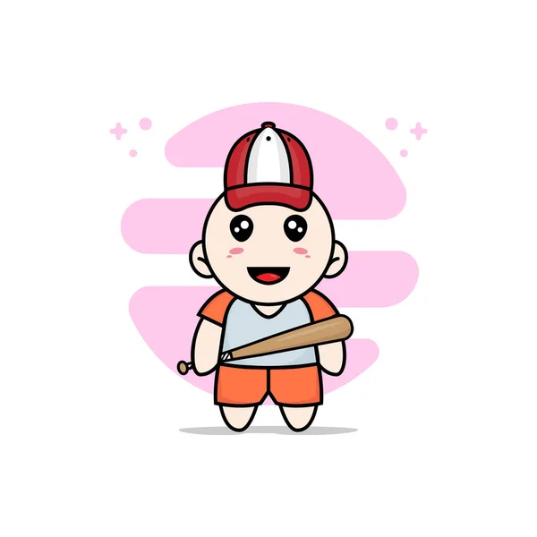 Cute Kids Character Design Wearing Baseball Costume Mascot Design Concept — Stock Vector