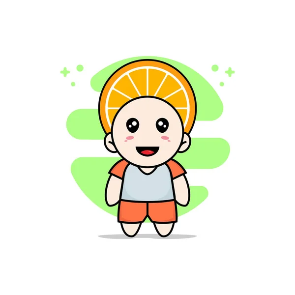 Mignon Personnage Enfants Portant Costume Orange Concept Mascotte — Image vectorielle