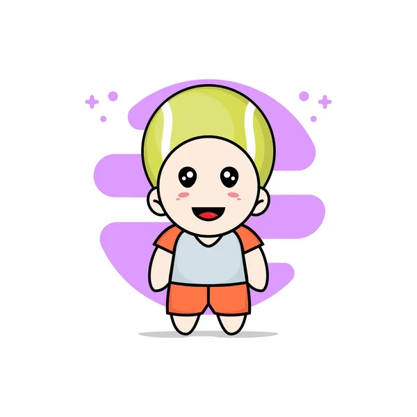 Mignon Personnage Enfants Portant Costume Balle Tennis Concept Mascotte — Image vectorielle