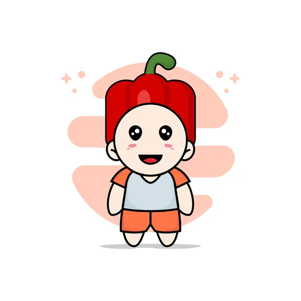 Lindo Personaje Niños Con Traje Pimentón Rojo Concepto Diseño Mascotas — Vector de stock