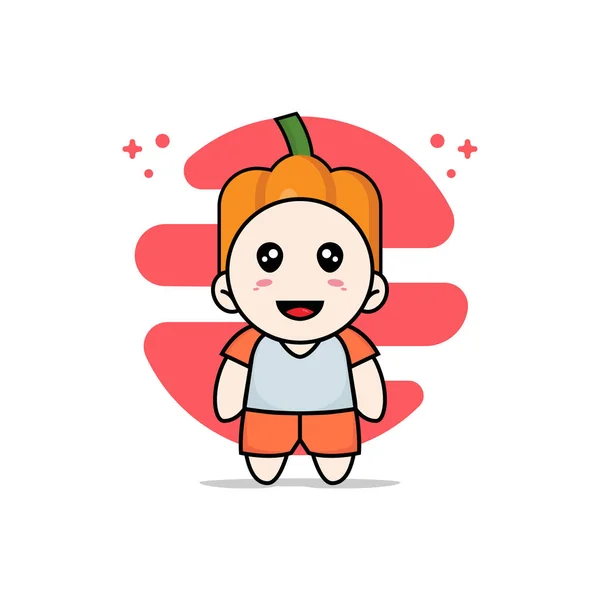 Lindo Personaje Niños Con Traje Calabaza Concepto Diseño Mascotas — Vector de stock