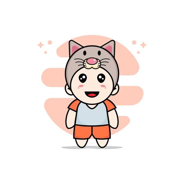 Cute Kids Character Wearing Cat Costume Mascot Design Concept — Stock Vector