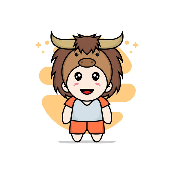 Cute Kids Character Wearing Bull Costume Mascot Design Concept — Stock Vector