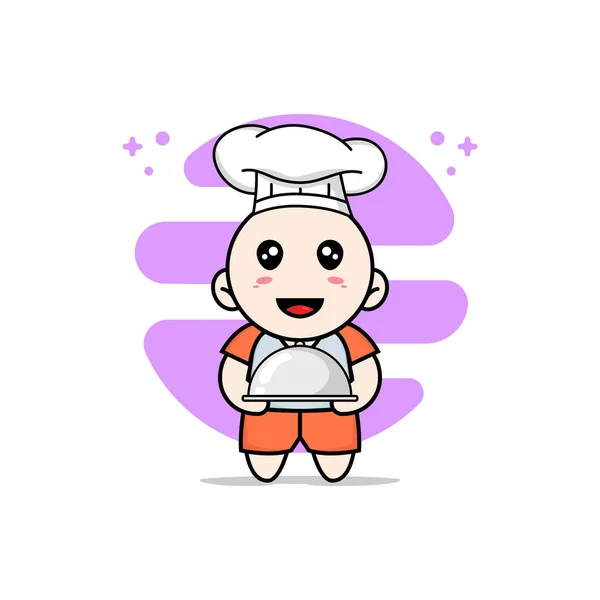 Cute Kids Character Wearing Chef Costume Mascot Design Concept — Stock Vector