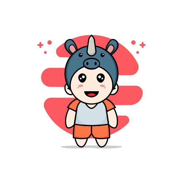Personagem Crianças Bonito Vestindo Traje Rinoceronte Conceito Design Mascote — Vetor de Stock