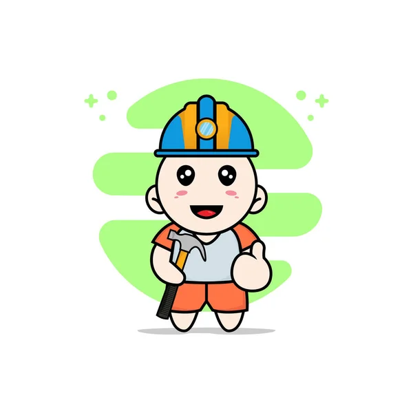 Lindo Personaje Niños Con Traje Constructor Concepto Diseño Mascotas — Archivo Imágenes Vectoriales