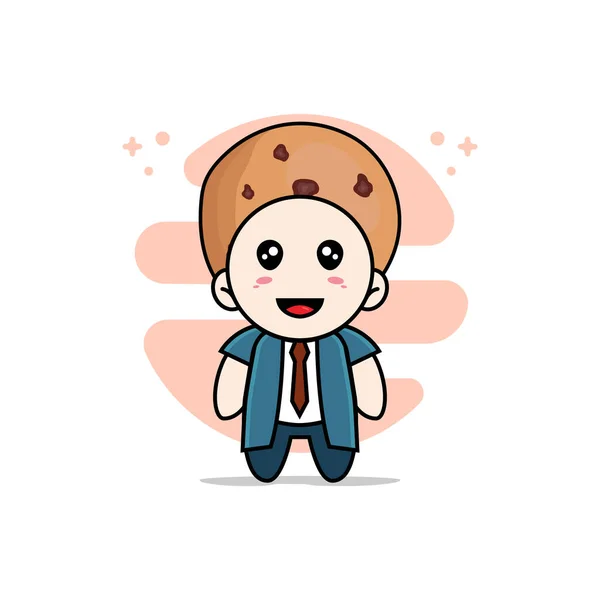 Cute Businessman Character Wearing Cookies Costume Mascot Design Concept — Stock Vector