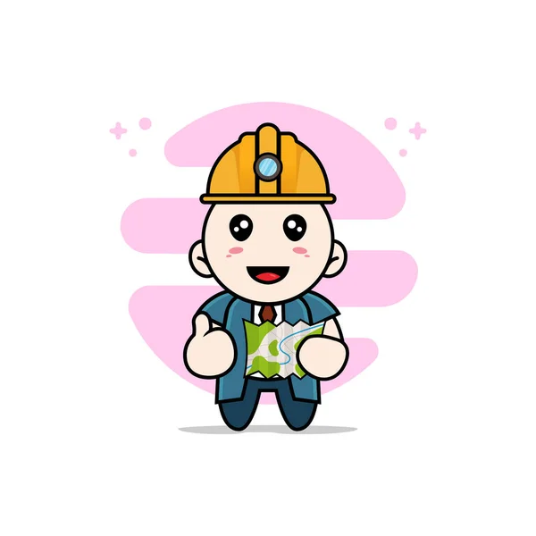 Cute Businessman Character Wearing Construction Worker Costumes Mascot Design Concept — Stock Vector