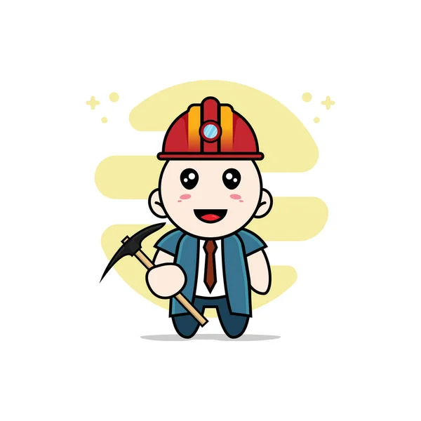 鉱山労働者の衣装を着てかわいいビジネスマンのキャラクター マスコットのデザインコンセプト — ストックベクタ