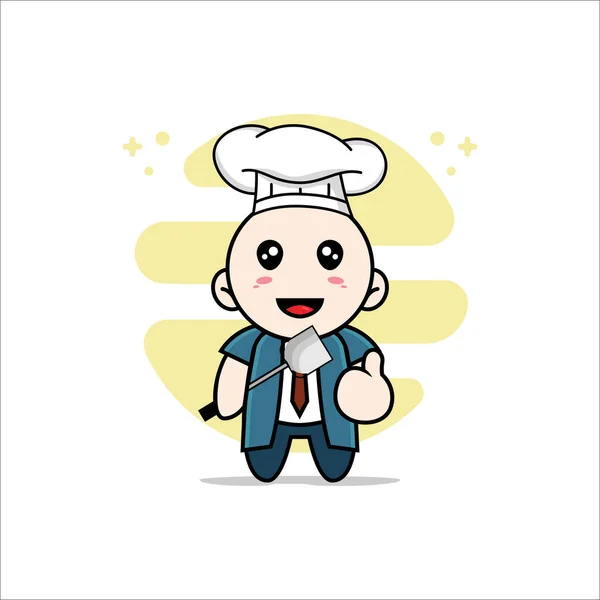 Cute Businessman Character Wearing Chef Costume Mascot Design Concept — Stock Vector