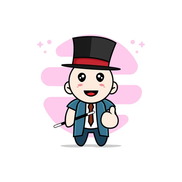 Cute Businessman Character Wearing Magician Costume Mascot Design Concept — Stock Vector