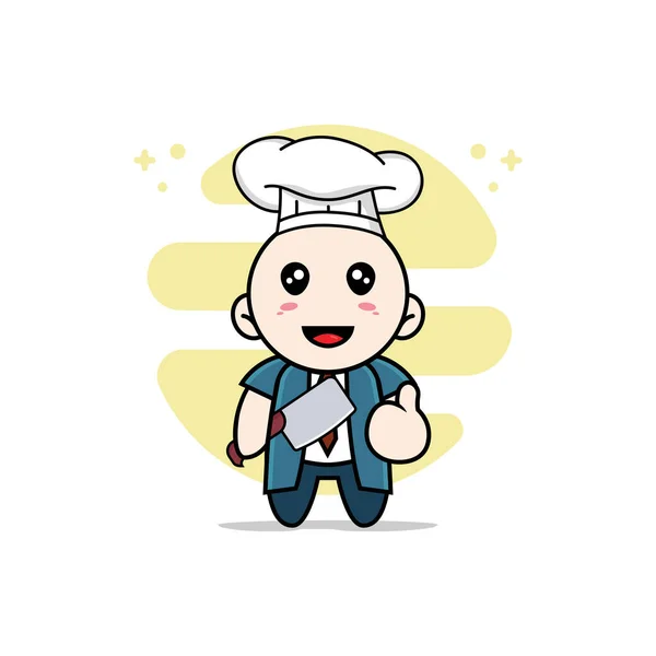 Personagem Empresário Bonito Vestindo Traje Chef Conceito Design Mascote — Vetor de Stock