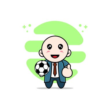 Top tutan sevimli bir iş adamı. Maskot tasarımı konsepti