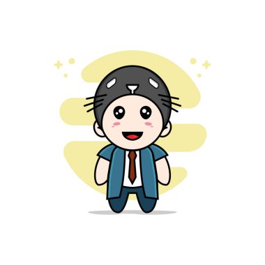 Fok kostümü giyen sevimli bir iş adamı karakteri. Maskot tasarımı konsepti