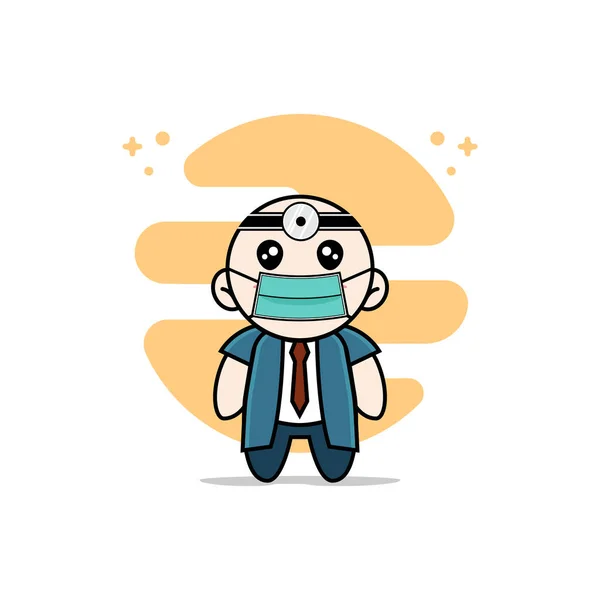 Cute Businessman Character Wearing Doctor Costume Mascot Design Concept — Stock Vector