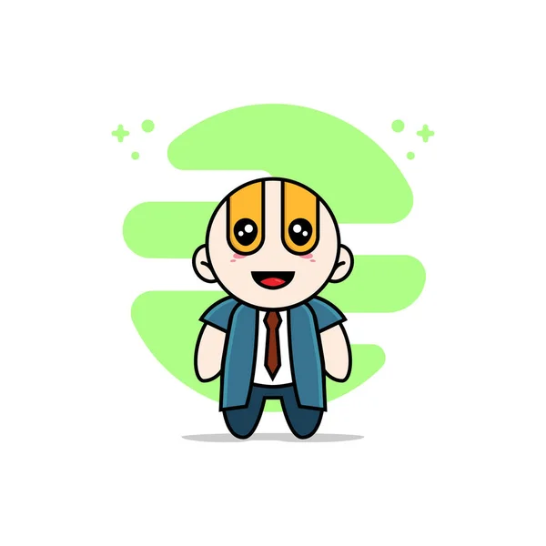 Cute Businessman Character Wearing Superhero Costume Mascot Design Concept — Stock Vector