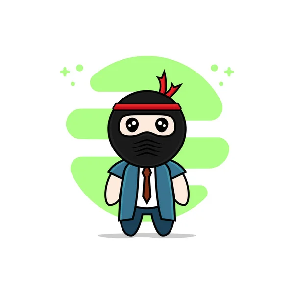 Cute Businessman Character Wearing Ninja Costume Mascot Design Concept — Stock Vector