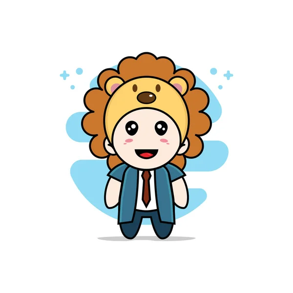 Lindo Personaje Hombre Negocios Con Traje León Concepto Diseño Mascotas — Vector de stock