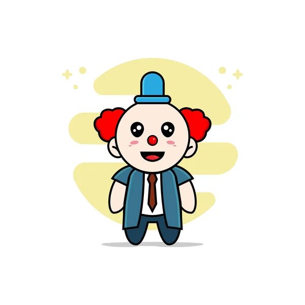 Cute Businessman Character Wearing Clown Costume Mascot Design Concept — Stock Vector