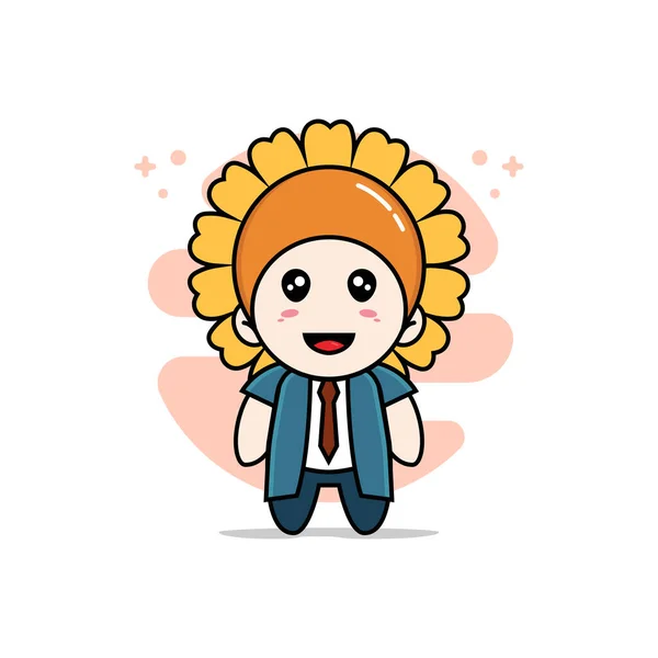 Lindo Personaje Hombre Negocios Con Traje Girasol Concepto Diseño Mascotas — Archivo Imágenes Vectoriales