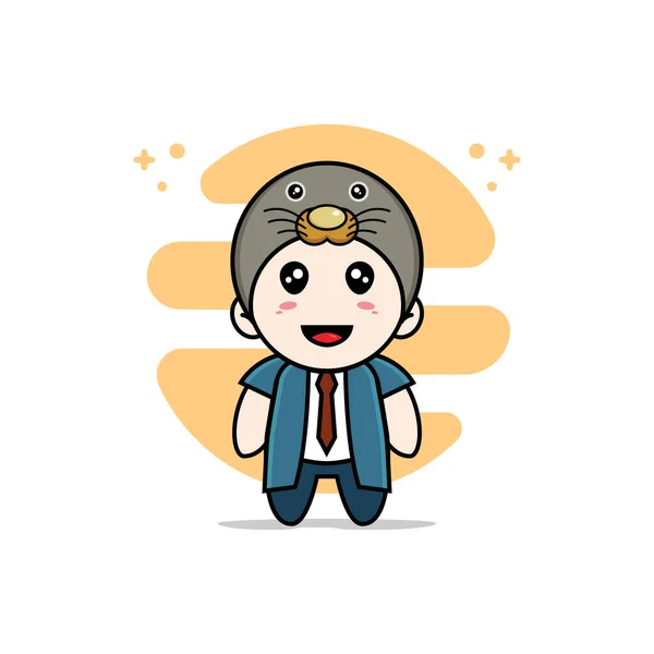 Lindo Personaje Hombre Negocios Con Traje Focas Concepto Diseño Mascotas — Vector de stock