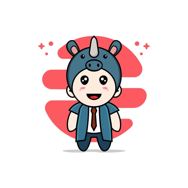 Personagem Empresário Bonito Vestindo Traje Rinoceronte Conceito Design Mascote — Vetor de Stock
