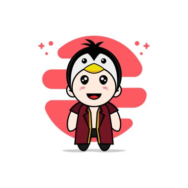 Penguen kostümü giyen sevimli bir avukat. Maskot tasarımı konsepti