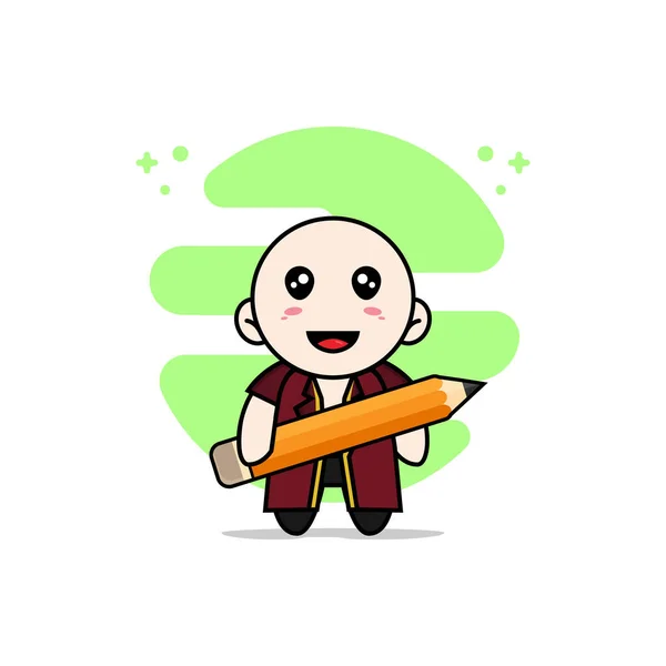 Mignon Avocat Personnage Tenant Grand Crayon Concept Mascotte — Image vectorielle