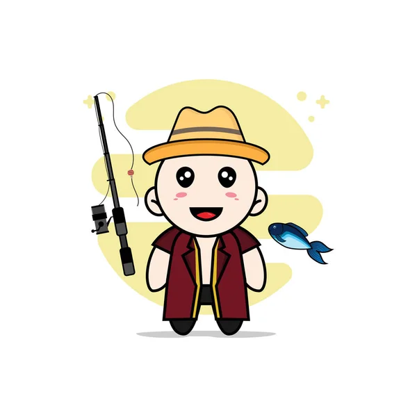 Lindo Personaje Abogado Sosteniendo Una Caña Pescar Concepto Diseño Mascotas — Vector de stock