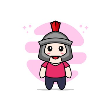 Gladyatör kostümü giyen sevimli çocuk karakteri. Maskot tasarımı konsepti