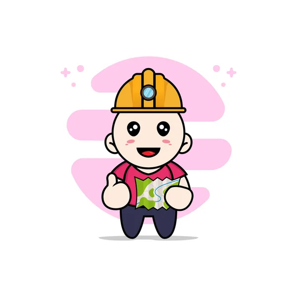 Cute Kids Character Wearing Construction Worker Costumes Mascot Design Concept — Stock Vector