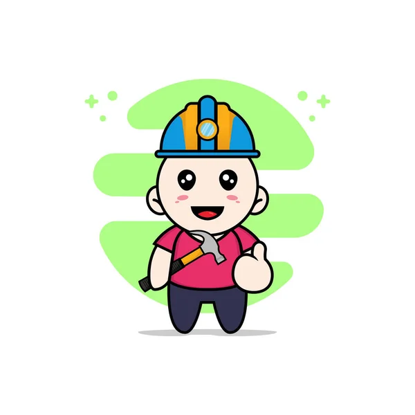 Lindo Personaje Niños Con Traje Constructor Concepto Diseño Mascotas — Vector de stock