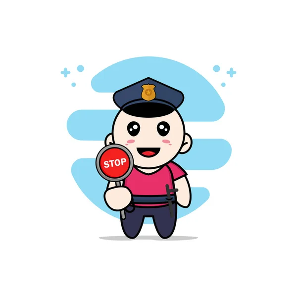 Cute Kids Character Wearing Police Costume Mascot Design Concept — Stock Vector