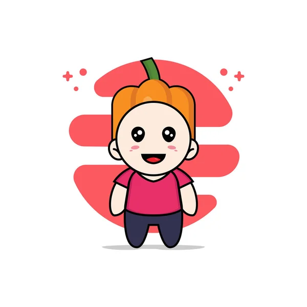 Cute Kids Character Wearing Pumpkin Costume Mascot Design Concept — Stock Vector