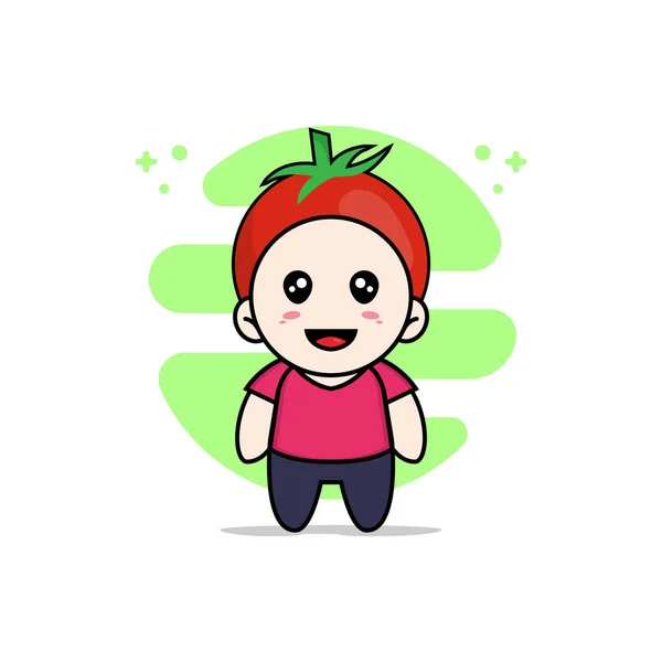 Cute Kids Character Wearing Tomato Costume Mascot Design Concept — Stock Vector
