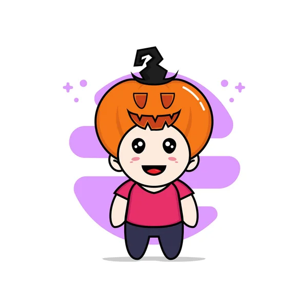 Carino Personaggio Dei Bambini Che Indossa Costume Zucca Halloween Concetto — Vettoriale Stock