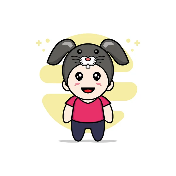 Cute Kids Character Wearing Rabbit Costume Mascot Design Concept — Stock Vector