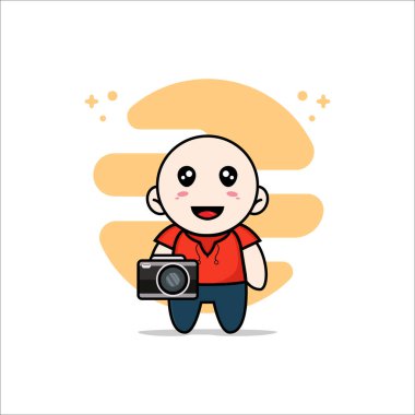 Kamera tutan sevimli çocuk karakteri. Maskot tasarımı konsepti