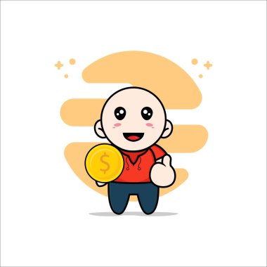Bozuk para tutan sevimli çocuk karakteri. Maskot tasarımı konsepti
