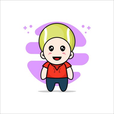 Tenis topu kostümü giyen sevimli çocuk karakteri. Maskot tasarımı konsepti