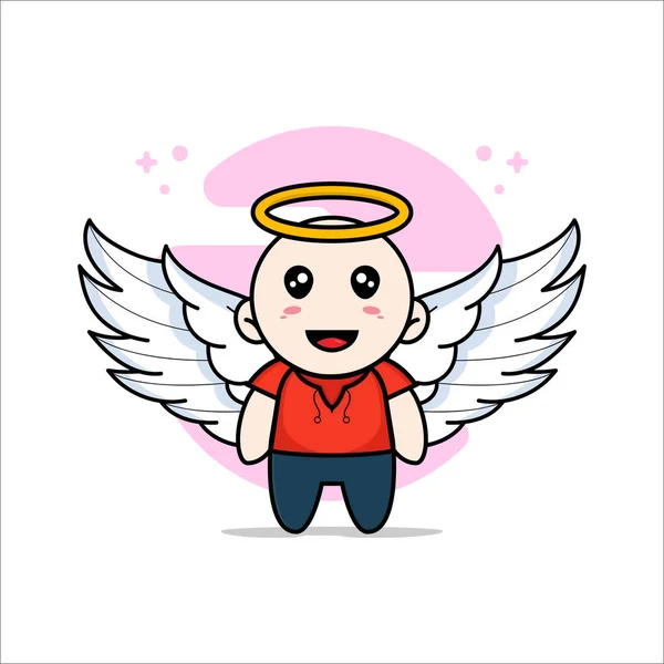 Personagem Crianças Bonito Vestindo Traje Anjo Conceito Design Mascote — Vetor de Stock