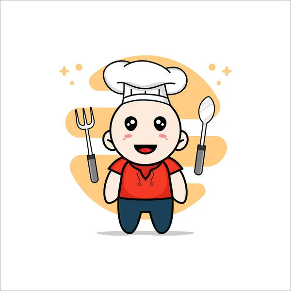 Mignon Personnage Enfants Portant Costume Chef Concept Mascotte — Image vectorielle