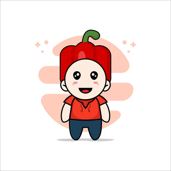 可爱的孩子们穿着红辣椒的服装 吉祥物设计理念 — 图库矢量图片