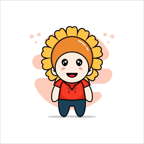 Lindo Personaje Niños Con Traje Girasol Concepto Diseño Mascotas — Archivo Imágenes Vectoriales