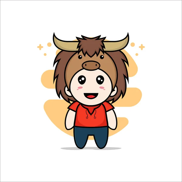 Cute Kids Character Wearing Bull Costume Mascot Design Concept — Stock Vector