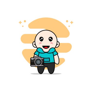 Kamera tutan sevimli çocuk karakteri. Maskot tasarımı konsepti